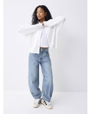 Twik Fuzzy Pointelle Knit Cardigan - Blue