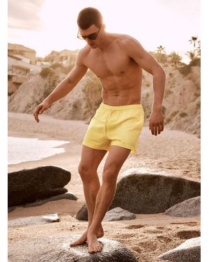 Simon's Monochrome Stripe Seersucker Swim Short - Yellow