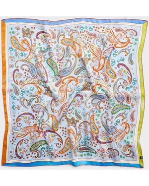 Fraas Neon Paisley Large Pure Silk Scarf - Blue