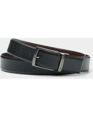 Emporio Armani Reversible Textured Leather Belt - Black
