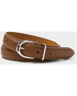 Maison Boinet Silvery Buckle Topstitched Leather Belt - Brown