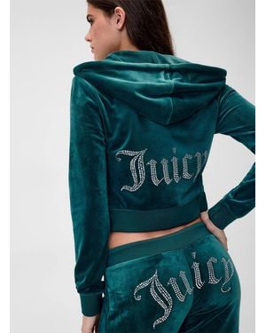 Juicy Couture Diamond Logo Zippered Hood Sweatshirt - Green