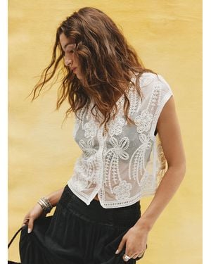 Icône Sheer Beaded And Crocheted Floral Vest - White
