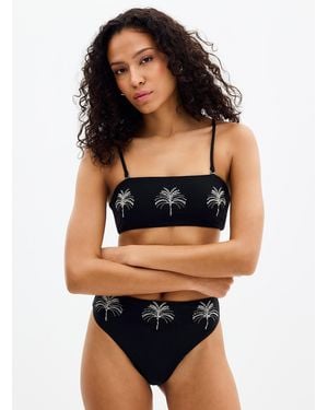 Maaji Embroidered Pearl Palm Tree Cheeky Bottom - Black