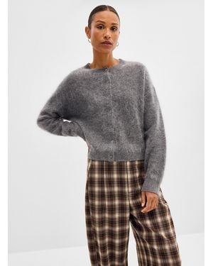 Contemporaine Brushed Pure Cashmere Boxy Cardigan - Grey