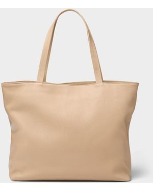 Simon's Pebbled Leather Zipped Tote Exclusive Collection From Italy - Natural