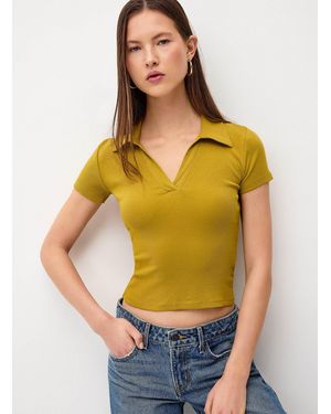 Twik Fine Ribbing Johnny Collar T - Yellow