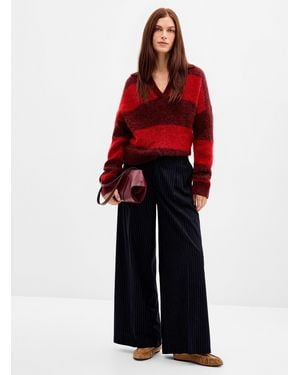 Contemporaine Pleated Banker Stripes Pant Fit: Wide Leg, High Rise - Red