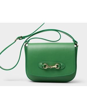 Simon's Metal Buckle Leather Saddle Bag Exclusive Collection From Italy - Green