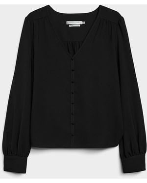 Contemporaine Lightweight Ruffled Crepe Loose Blouse - Black