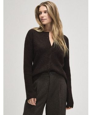 Ichi Touch Of Alpaca Fuzzy Cardigan - Black