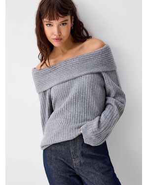 Twik Wide Ribbing Marylin Collar Sweater - Grey