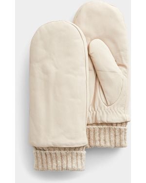 Simon's Knit Cuff Leather Mittens - Natural