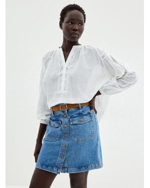 Contemporaine Pockets Buttoned Denim Skirt - Blue