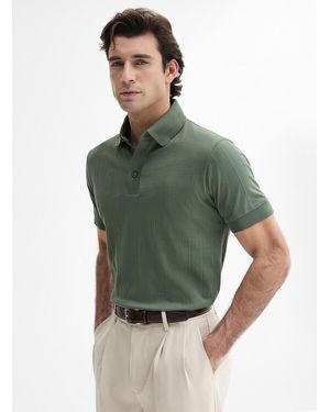 Lindbergh Etched Stripe Textured Jersey Polo - Green