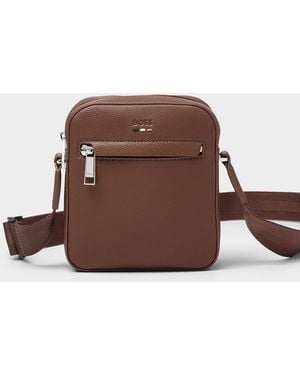 BOSS Pebbled Faux Leather Shoulder Bag - Brown