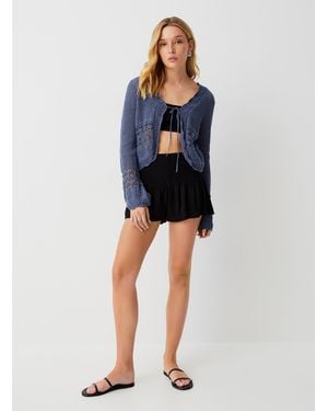 Icône Crinkled Texture Smocked Waist Short - Blue