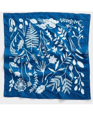 Simon's Tartan Botanical Sketch 100% Cotton Scarf - Blue