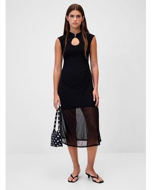 Twik Buttoned Opening Ruched Dress - Black