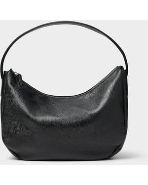 Simon's Minimalist Pebbled Leather Xl Shoulder Bag Exclusive Collection From Italy - Black