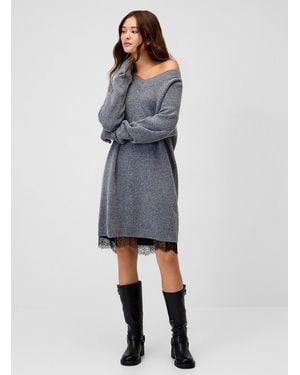 Twik Lace Detailing Plush Knit Dress - Grey