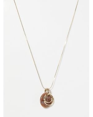 Simon's Long Oval Pendant Necklace With Rings - White