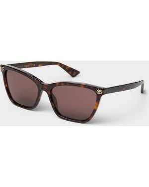 Gucci Golden Logo Slim Square Sunglasses - Brown