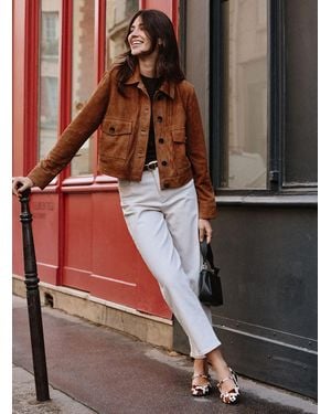 Contemporaine Ecru Cropped Jean Fit: Barrel Leg, High Rise - Brown