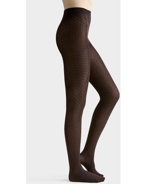 Simon's Geo Pointelle Knit Tights Exclusive Collection From Italy - Black