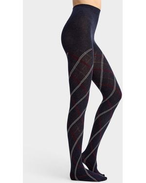Simon's Colourful Fine Check Tights Exclusive Collection From Italy - Grey