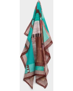 Le 31 Turquoise Patchwork Lightweight Scarf - White