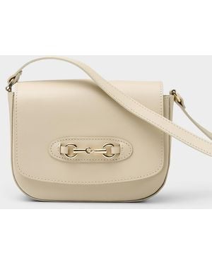 Simon's Metal Buckle Leather Saddle Bag Exclusive Collection From Italy - Natural