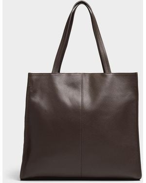 Simon's Pebbled Leather Square Tote Bag Exclusive Collection From Italy - Brown