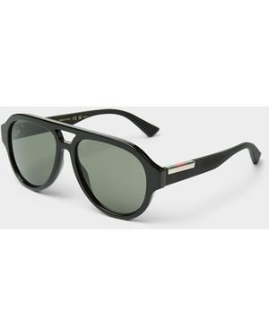 Gucci Rounded Acetate Aviator Sunglasses - Black