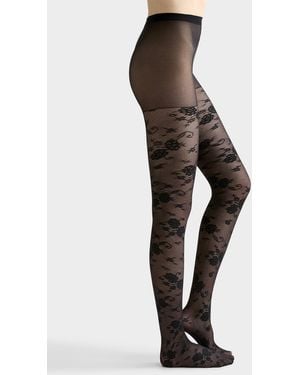 Simon's Floral Lace Sheer Pantyhose Exclusive Collection From Italy - Black