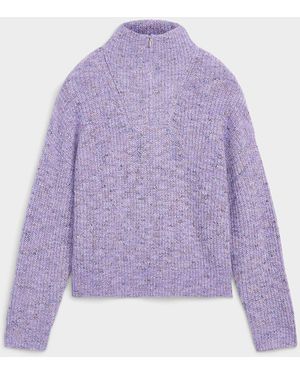 Contemporaine Zippered Collar Colorful Weave Sweater - Purple