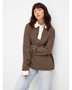 Daisy Street Mona Striped Polo T - Brown