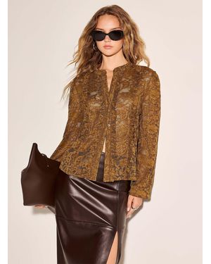 Icône Stretch Lace Ruffled Strips Blouse - Brown