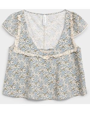 For Love & Lemons Primrose Floral Poplin Blouse - White
