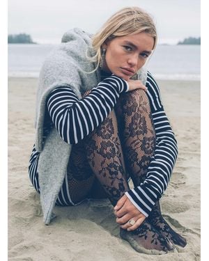Simon's Floral Fishnet Tights Exclusive Collection From Italy - Blue