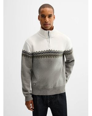 Point Zero Chenille Knit Fair Isle Sweater - Grey