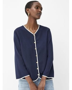 Fransa Contrasting Trim Golden Buttons Cardigan - Blue