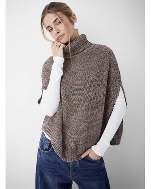 Icône Touch Of Wool Multicoloured Turtleneck Poncho - Grey