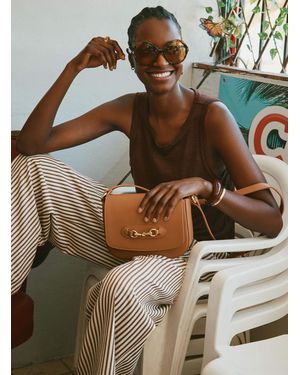 Simon's Metal Buckle Leather Saddle Bag Exclusive Collection From Italy - Brown