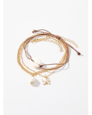 Simon's Shell Anklets Set Of 3 - White