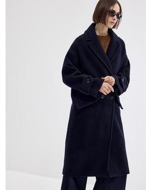 Sessun Mia Long Relaxed Felted Wool Overcoat - Blue