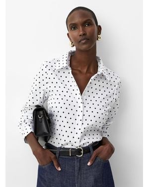 Contemporaine Polka Dot Stretch Poplin Shirt - White