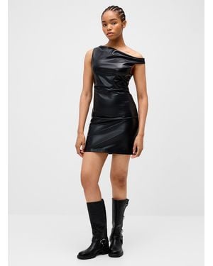 Twik Asymmetrical Straps Faux Leather Minidress - Black