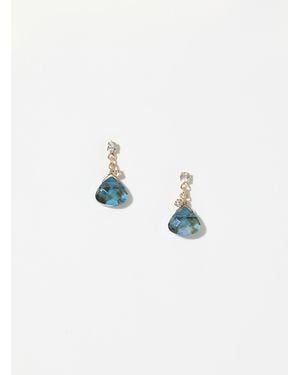Simon's Oval Stone Pendant Earrings - Blue