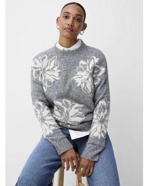 B.Young Touch Of Wool Floral Jacquard Fuzzy Sweater - Grey